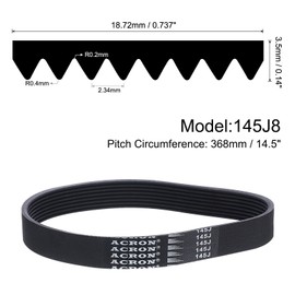 sourcing map 145J8 PJ V-Ribbed Belt 8 Ribs 14.5" Length x 0.74" Width x 0.14" Height, EPDM Rubber Poly V Belt, Multi Wedge Micro V Belt
