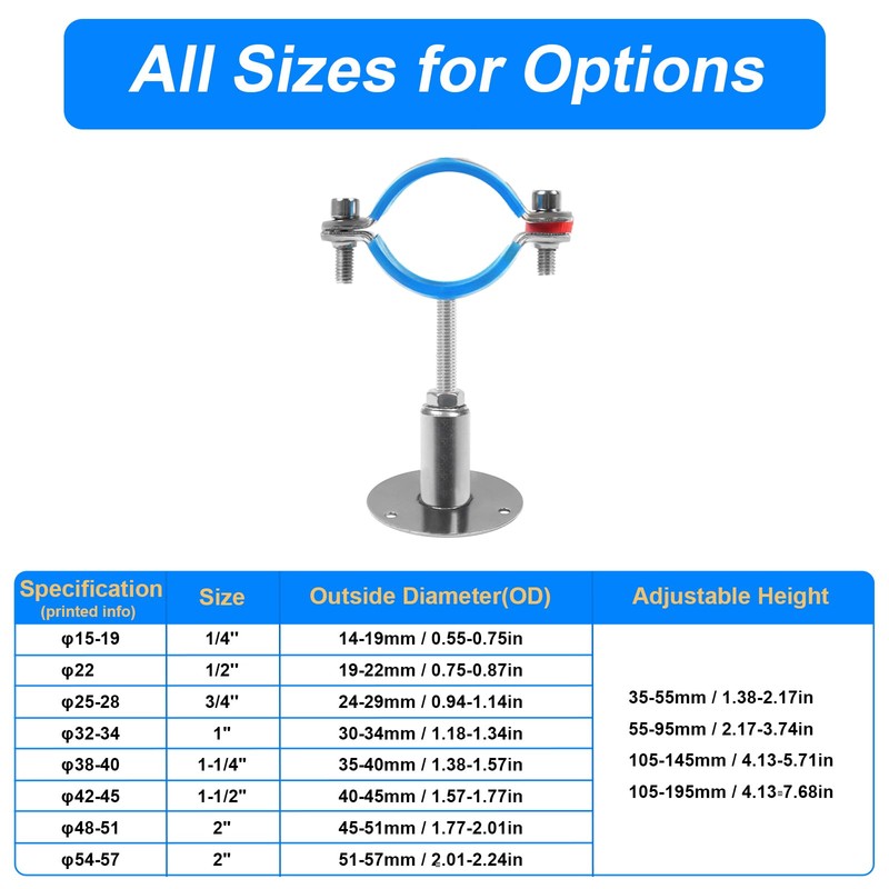 Kodilin 4PCS 304 Stainless Steel Wall Mount Ceiling Mount Pipe