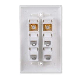 Conwork Ethernet & Coax Wall Plate - Cat6 Coax Keystone Wall Plate with 4 RJ45 Ethernet Ports + 2 TV Coax Cable/F-Type Insert Jacks