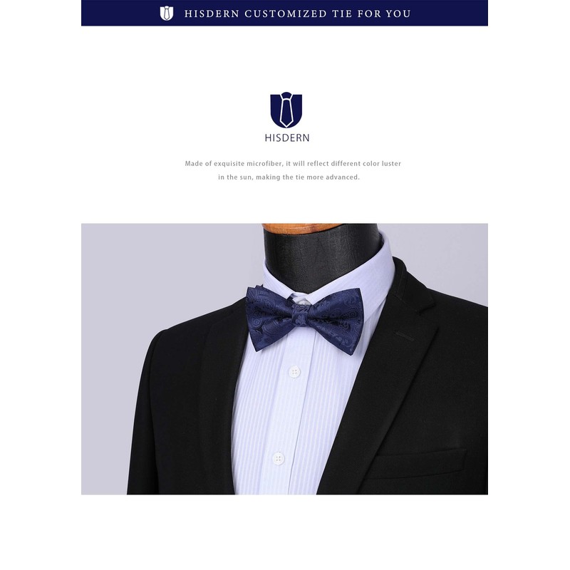 HISDERN Men's Bowtie, One-Touch Bowtie, with Chief, Adult, Weddings, Hook