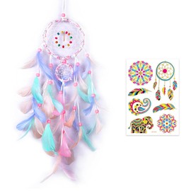 1 Piece of Feather Dream Catcher with 1 Piece of Tattoo Sticker, Suitable for Wall Hanging Decoration in Living Room and Bedroom (Color)
