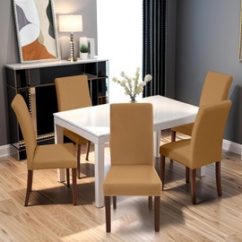 Yugarlibi Chair Covers, Set of 4, Stretch Chair Covers, Swing Chair, Elastic Covers, Chair Cover, Removable, Washable Chairs, Protection for Kitchen, Restaurant, Hotel, Banquet, Wedding (Camel, Set of