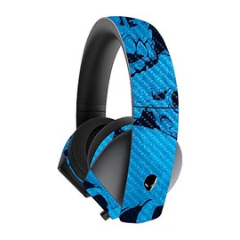 MightySkins Carbon Fiber Skin for Alienware 7.1 Gaming Headset - Blue Skulls | Protective, Durable Textured Carbon Fiber Finish | Easy to Apply, Remove, and Change Styles | Made in The USA