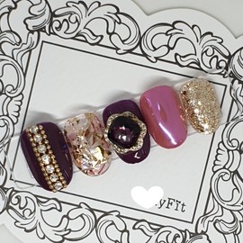 Purple mother-of-pearl handmade nail tips - Long Oval / 자주빛자개 수제네일팁 - 롱오발