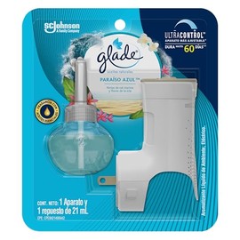 Glade Aceites Naturales Aromatizante de Ambiente Continuo, Aparato Eléctrico y Repuesto, Aroma Paraíso Azul