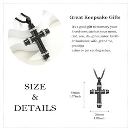 QGJNSGC Cross Urn Necklace for Ashes Pendant Memorial Cremation Jewelry Ashes with Mini Keepsakes Necklaces Gift Lord’s Prayer Cross Ashes Holder (A-Black)
