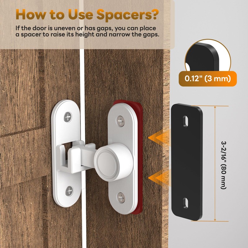 StickNGo Barn Door Locks, 90/180 Degree Right Angle Flip Gate