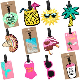 Yauhar 12Pcs Silicone Luggage Tags with Identification Name ID Card, Fun Summer Vacation Beach Holiday Fully Bendable Tag for Travel Baggage Suitcase Backpack Schoolbag Handbag