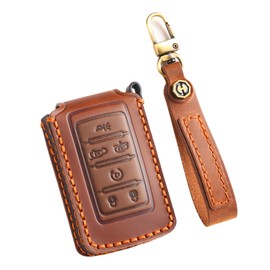 TECART Key Fob Cover with Keychain Key Shell Protection Fit for Jeep Grand Cherokee Wagoneer Grand Cherokee L 3 Button, 6 Button-brown