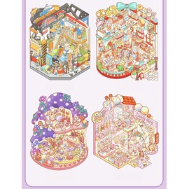 10 Sets 3D Sticker Scene,DIY 3D House Sticker Therapy Set for Adults,Rich Collection of 3D Space Stickers and Storage Spiral Notebook,Room Stickeer Book for Adults Kids