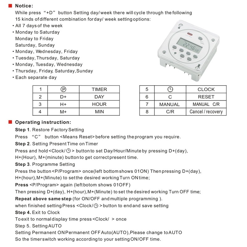 Weasch Timer Switch, CN101A, DC/AC 12V 16Amp, Digital LCD Power