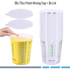 CANOPUS Paint Mixing Cups for Epoxy and Resin, 72oz (Pack of 12) with 3 Lids Graduated Paint Mixing Cups for Automotive and Art Projects