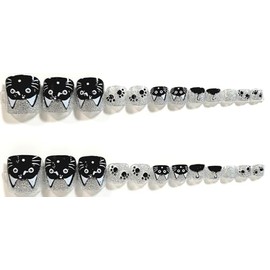 Kitty Cat Sparkle Glossy Press On Toenails - 24 Pieces - Artificial Nail Kit
