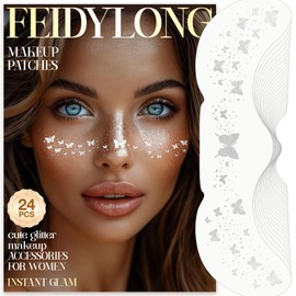 FeidyLong Glitter Freckles, 24 PCS Sliver Face Glitter Makeup Accessories, Face Glitter Tattoos Makeup Patches for Women, Fake Freckles for Festival Rave