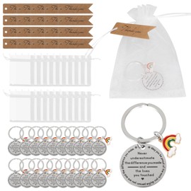 20 Set Thank You Teacher Gifts,60 PCS Thank You Gifts Multipack for Colleagues,Proud of You Gifts,Rainbow Keychain White Organza Bags Thank You Cards for Thanksgiving Wedding Teaching Christmas Gifts