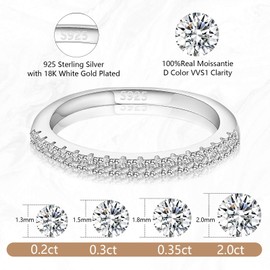 Gemsme Moissanite Wedding Band for Women - 925 Sterling Silver Rings with 18K White Gold Plated Stackable Eternity Engagement Anniversary Wedding Rings Size 11