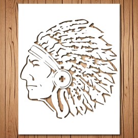 Indian Chief Head Stencil | Reusable Native American Western Stencils for Painting on Wood, Glass, Wall, Rock, Walls, Canvas, Glassware, Spray Painting, Airbrushing | Indian Stencil