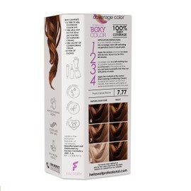 BOXY COLOR Coloring kit professional, permanent color cream hair dye with Vegetal Protein to get Hair with intense color shiny and silky. 100% Gray Coverage. (7.77 Pearl Intense Brown)