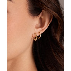 PAVOI 18K Rose Gold Plated 925 Sterling Silver Posts 3 Pairs Small Hoop Earrings Set | Cubic Zirconia Plain Rope Huggie Hoops for Women | Lightweight Earrings Pack