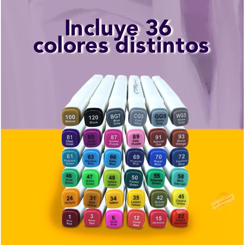 J.H. Comapny Set 36 Plumones Profesional Doble Punta Pantone Rotulador