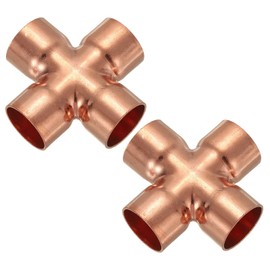 PATIKIL 7/8"(22.3mm) Copper Cross Pipe Fitting, 4 Way Welding Copper End Feed Equal Pipe Connector for Plumbing Air Conditioning Refrigeration