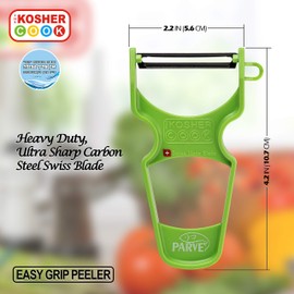 Parve Green Y Vegetable Peeler - Heavy Duty, Ultra Sharp Carbon Steel Swiss Blade, Ergonomic Plastic Handle - Color Coded Kitchen Tools by The Kosher Cook