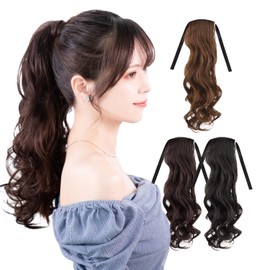 Classe Ponytail Wig, Curl, 17.7 inches (45 cm), Solid Color, Black, Brown, Easy Extensions, Twin Tail, Caramel Brown