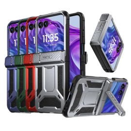 For Moto Razr Plus 2024 Case Poetic with Kickstand Hinge Protection Rugged Cover - Metallic Gun Metal