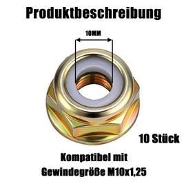 QZKJQDD 10 Stück Messermutter Mutter Linksgewindemutter für alle Arten von Trimmern mit Linksgewinde für BewässerungStimer Trimmer Freischneider Zubehör (M10 x 1,25)