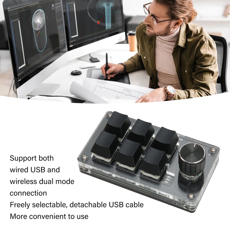 6 Key Mini Keypad with Knob Blue Switch Wired USB