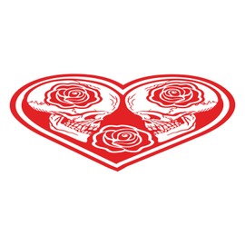 Lunarable Love Pencil Pen Holder, Print of Graphic Heart and 2 Skulls Arranged Along Roses Valentine's Day Theme, Ceramic Pencil Holder for Desk Office Accessory, 3.6" X 3.2", Vermilion White