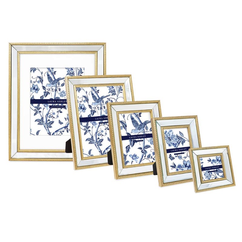 Laura Ashley 5x7 Gold Mirror Bead Picture Frame, Classic Mirrored