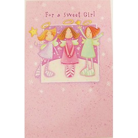 For a Sweet Girl - Merry Christmas Greeting Card -"Hope an angel like you has a Christmas that's just heavenly!" Pink w/Angels
