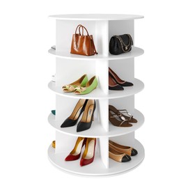SpaceAid 4 Tier Rotating Shoe Rack Tower, Spinning Shoe Display Lazy Susan, Revolving 360 Shoe Rack Storage Round Carousel, Vertical Handbag Rotate Shoes Closet Organization (4-Tier White)