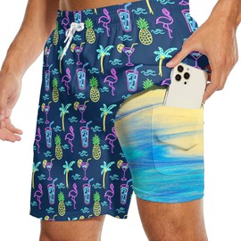 Feim-AO Mens Swim Trunks with Compression Liner 2 in 1 Quick Dry 7 Inch Inseam Men Swimming Trunks Summer Beach Board Shorts Stretch Swimsuit (XL)