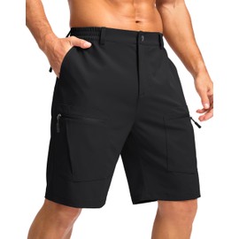 Pudolla Men's Hiking Cargo Shorts 9" Lightweight Stretch Travel Work Shorts for Men Outdoor Casual with 5 Pockets(Black Large)