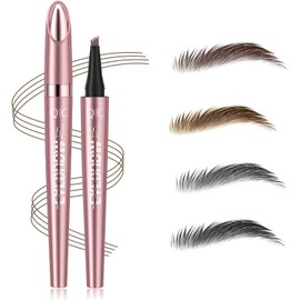 Eyebrow Pencil, Microblading Eyebrow Pen with 4 Fork Tip, 3D Waterproof Brow Pencil for Natural Eyeliner Makeup, Precise, Shapes, Long-Lasting(Grey)