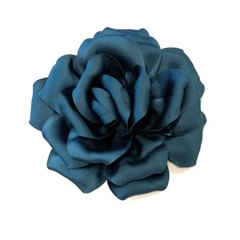 Large Rose Fascinator Corsage Hair Clip and Brooch Pin, Satin Flower, Multi-Colour Options (Steel Blue)