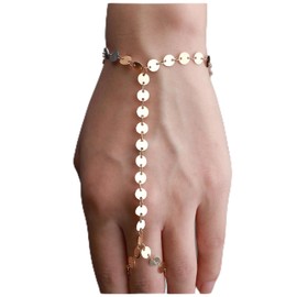 Yheakne Boho Sequin Finger Bracelet Gold Slave Bracelet Minimal Ring Bracelet Everyday Bracelet Hand Chain Jewelry for Women and Girls (Gold)