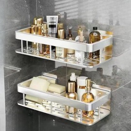 Shower rack , No Drill Bathroom shower Organizers, with Removable Hooks, Rust Proof Shower Shelves, Wall-Mounted Shower Holder, Black, 2 Packs - Color: 2pcs - white