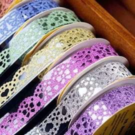 SallyFashion Decorative Washi Tape Set - 6Rolls Glitter Lace Washi Tape for Card Making Supplies, Scrapbook Craft Supplies, Aesthetic Journaling, DIY Craft Projects Gift Wrapping