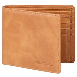 VISOUL Men's Bi-fold Wallet, Genuine Cowhide Leather, Ultra Thin, Large Capacity, License Holder, Card Storage, No Coin Purse, Made by 1st Class Leather Craftsmen, Italian Leather, Assorted Colors,