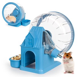 Vannon 4 in 1 Quiet Hamster Exercise Wheel, Multi Functional Hamster House with Running Wheel, Water Bottle, Food Bowl and Hideout, Small Animals Exercise Running Toys for Hamsters Gerbils Mice, Blue