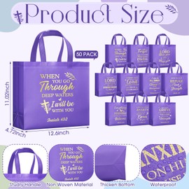 Talltalk 50 Pcs Christian Gift Bag Bulk Reusable Bible Verse Tote Religious Church Bags for Vbs Sunday School Gift(Purple,Large)