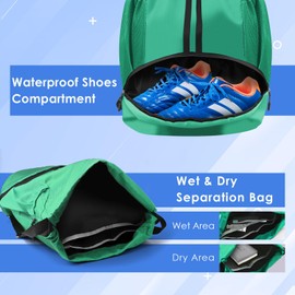 BROTOU Unisex Drawstring Backpack, Waterproof Gym Bag, Large Oxford PE Bag, Students School Bag, Durable Sports Ball Bag, with Shoe Bag (Mint Green)