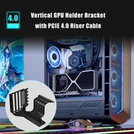 GLOTRENDS Vertical GPU Holder Bracket with PCIE 4.0 Riser Cable for PC Cases with 7 Open PCIe Slots
