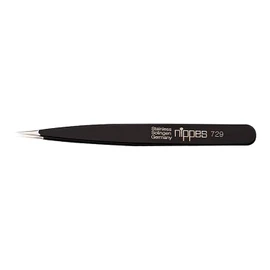 nippes Solingen 729 tweezers with narrow fine tip, stainless steel, black, 9.5 cm length, tweezers eyebrow plucking, tweezers pointed for precise hair removal