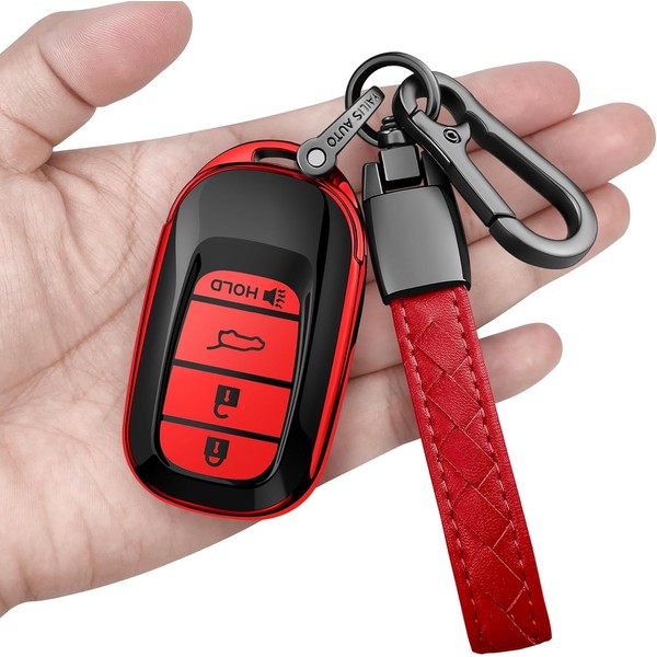 Sindeda for Honda Key fob Cover with Leather Keychain Soft