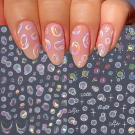 IDDFEVE Summer Bubble Nail Art Stickers - Holographic Laser Bubble Design Self-Adhesive Nail Decals for DIY Colorful Manicure (2 Sheets)
