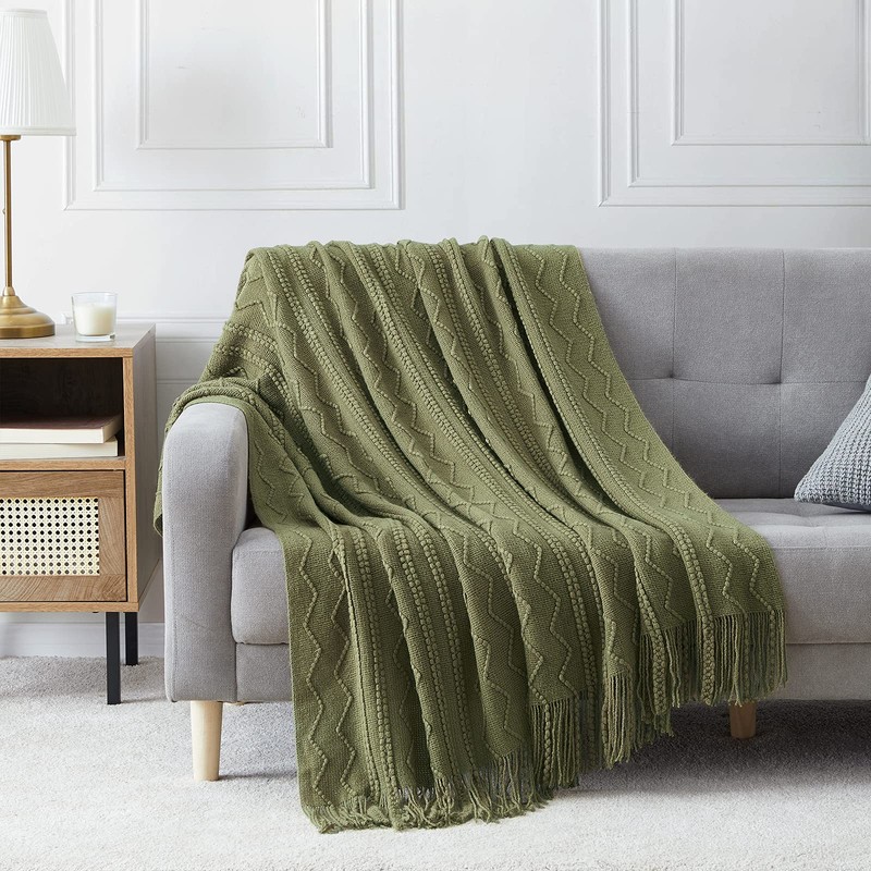 BOURINA Textured Solid Soft Sofa Throw Couch Cover Knitted Decorative